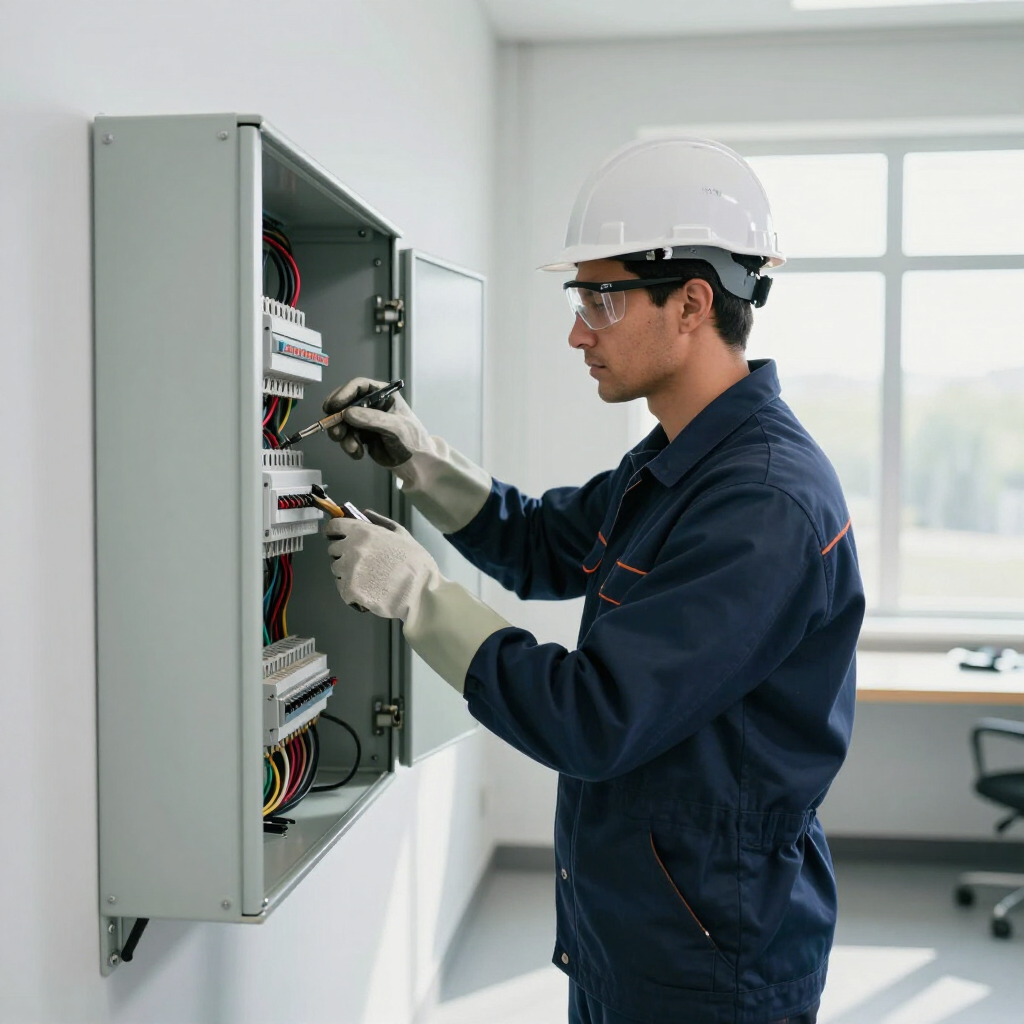 Tablero eléctrico moderno de distribución en una instalación