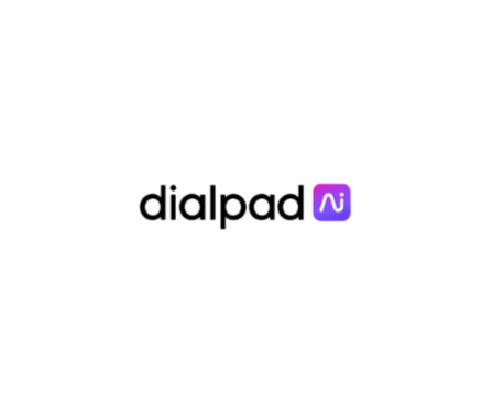 Dialpad logo with black text and a purple AI icon on a white background