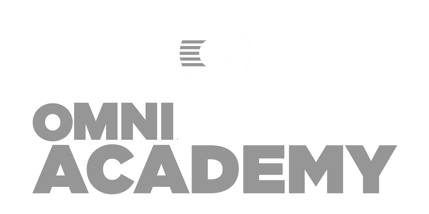 Gray logo for Omni Academy with text and a stylized graphic above.