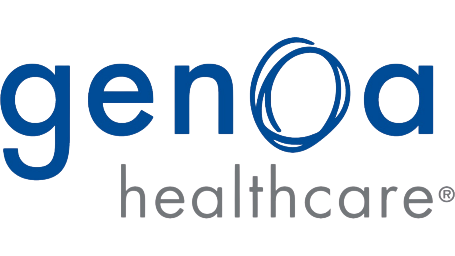 The genoa healthcare logo is blue and white on a white background.