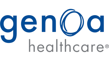 The genoa healthcare logo is blue and white on a white background.