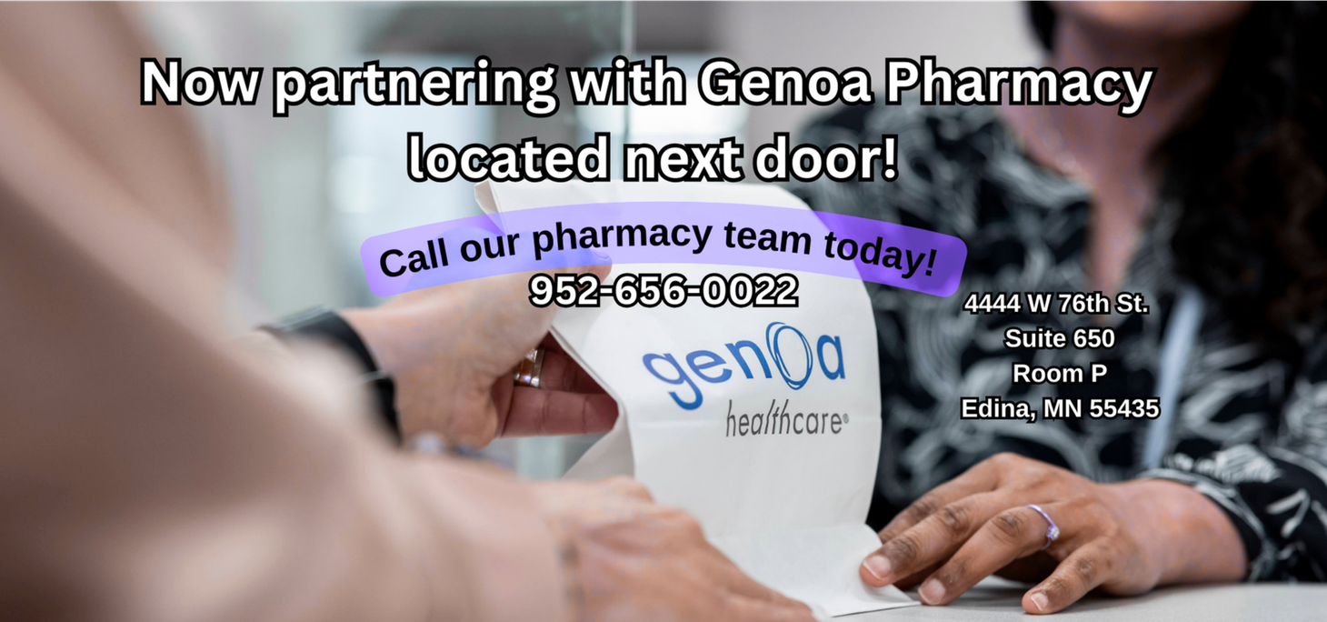 A person is holding a piece of paper that says genoa pharmacy on it.
