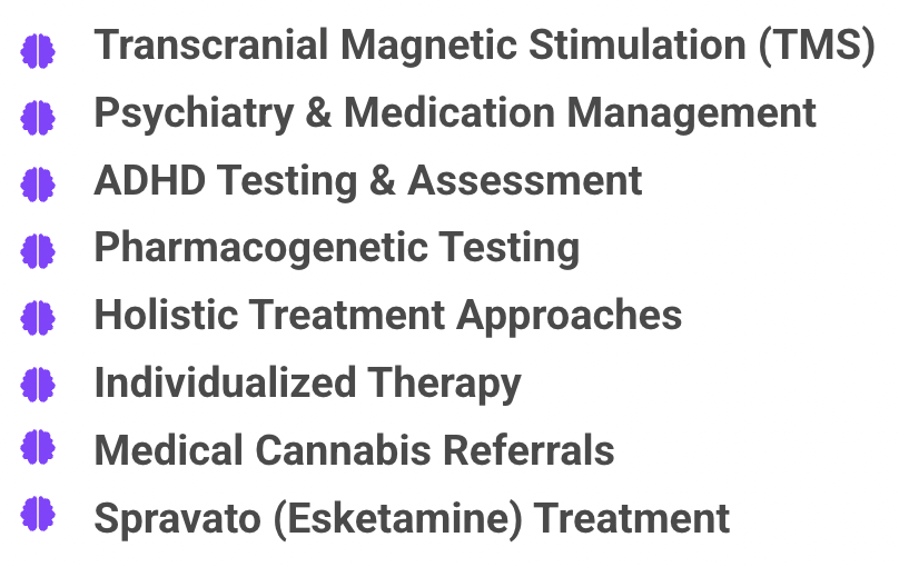 A list of different types of therapy including transcranial magnetic stimulation