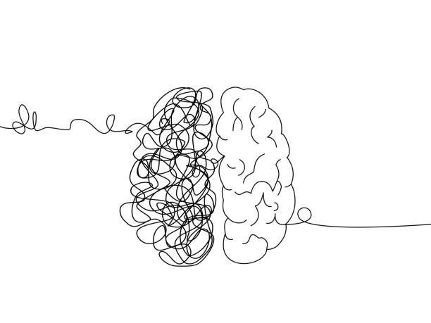 A continuous line drawing of a brain on a white background.