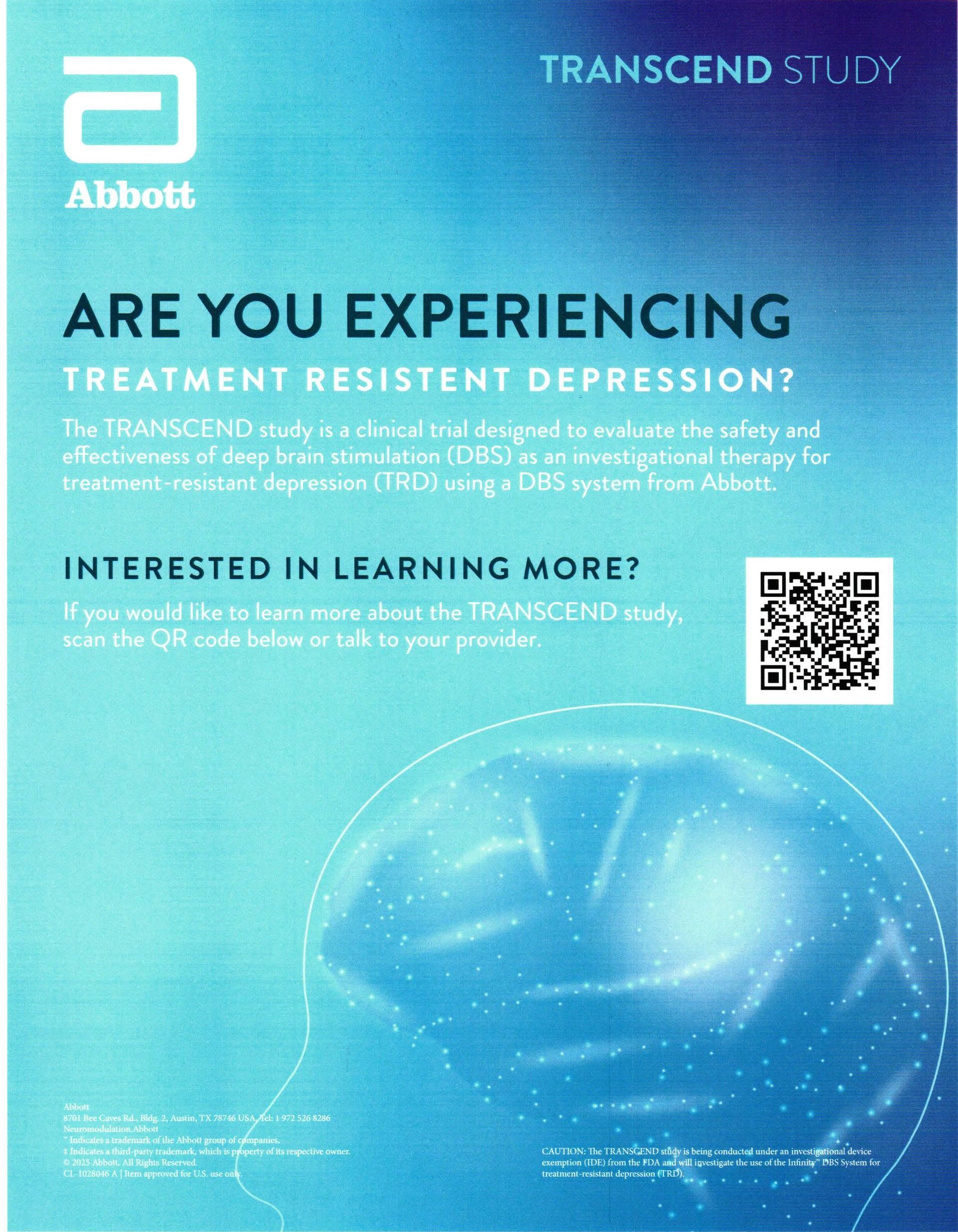 A poster that says are you experiencing treatment resistant depression