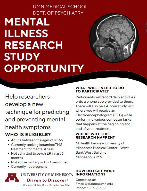 A poster for a mental illness research study opportunity