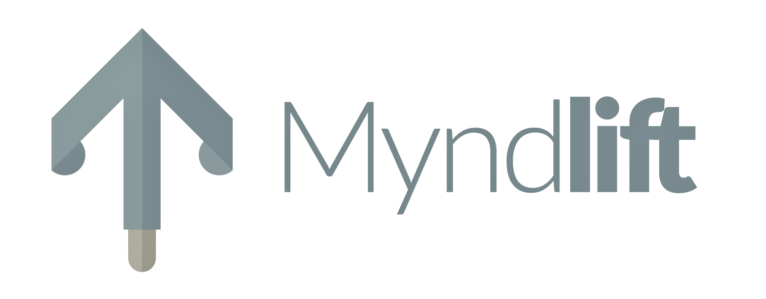 A logo for a company called myndlift with an arrow pointing up.