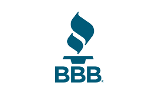 The logo for the better business bureau has a blue flame on it.
