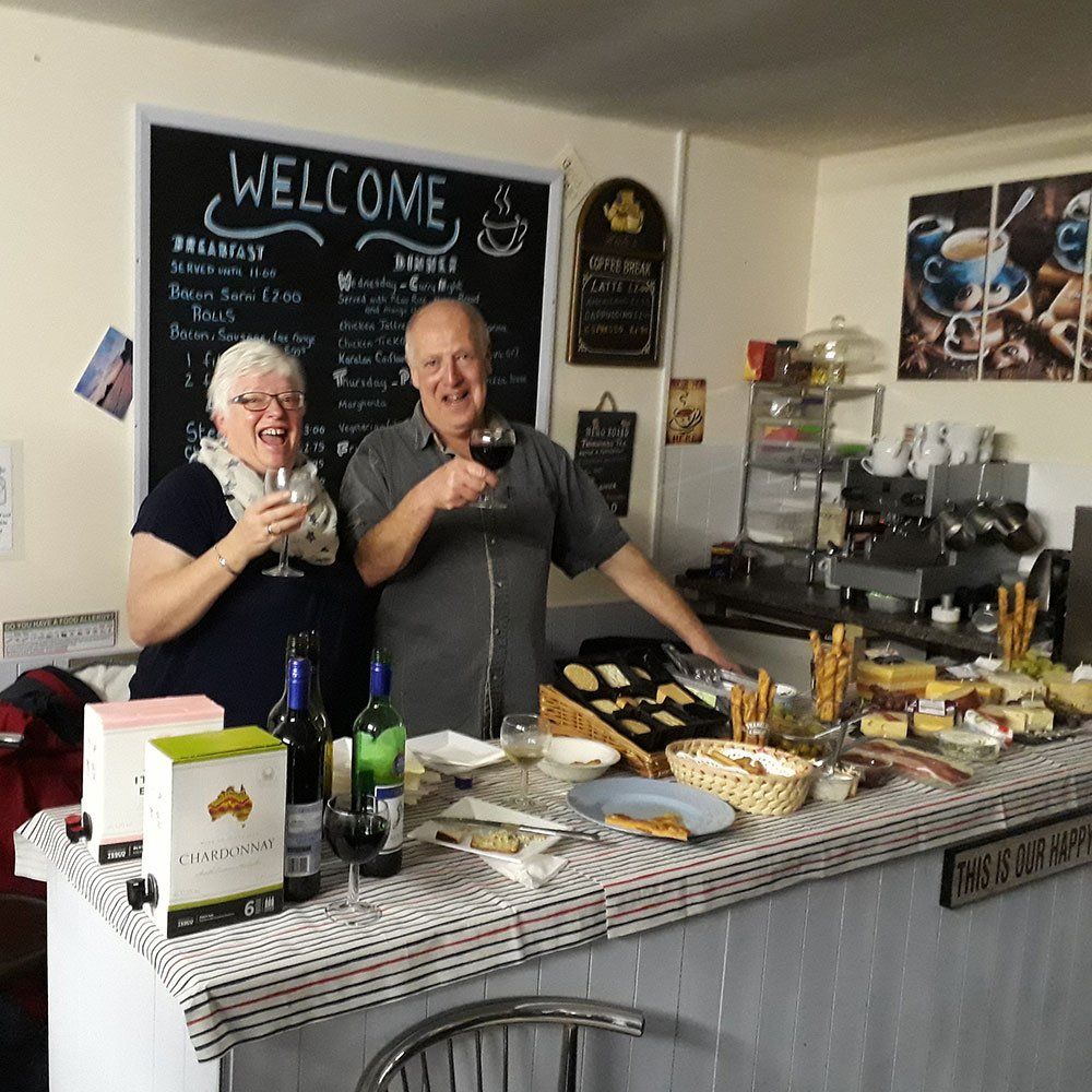 Jo and Mike at the Cafe, Store and Takeaway, Pennymoor Caravan and Camping Park