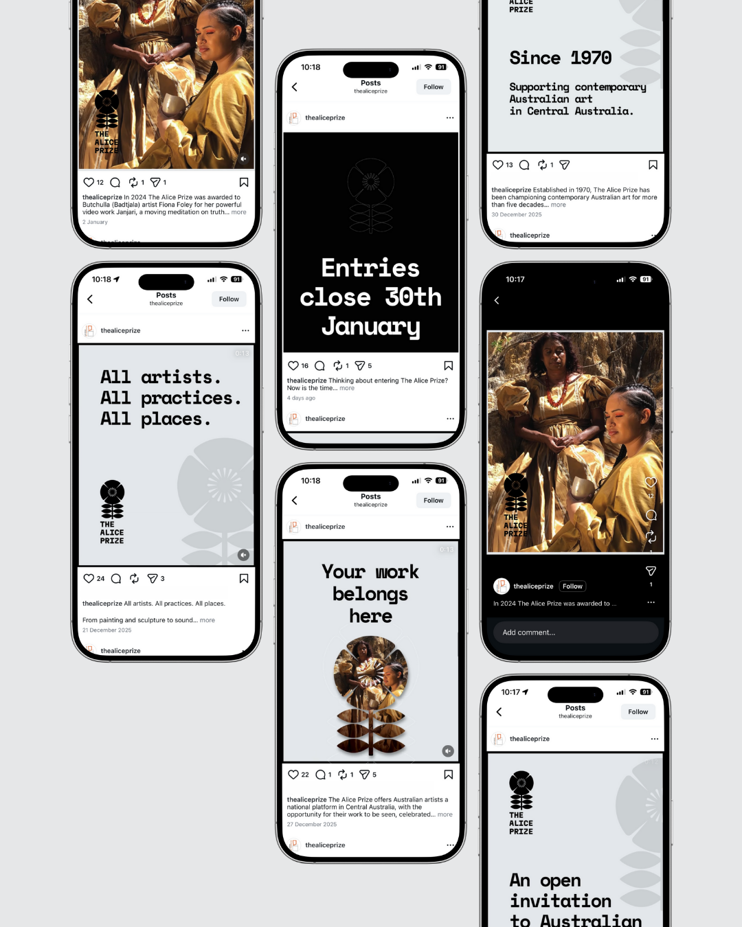 Screenshots of Instagram posts. They advertise an art competition. Includes information about closing dates and open invitation.