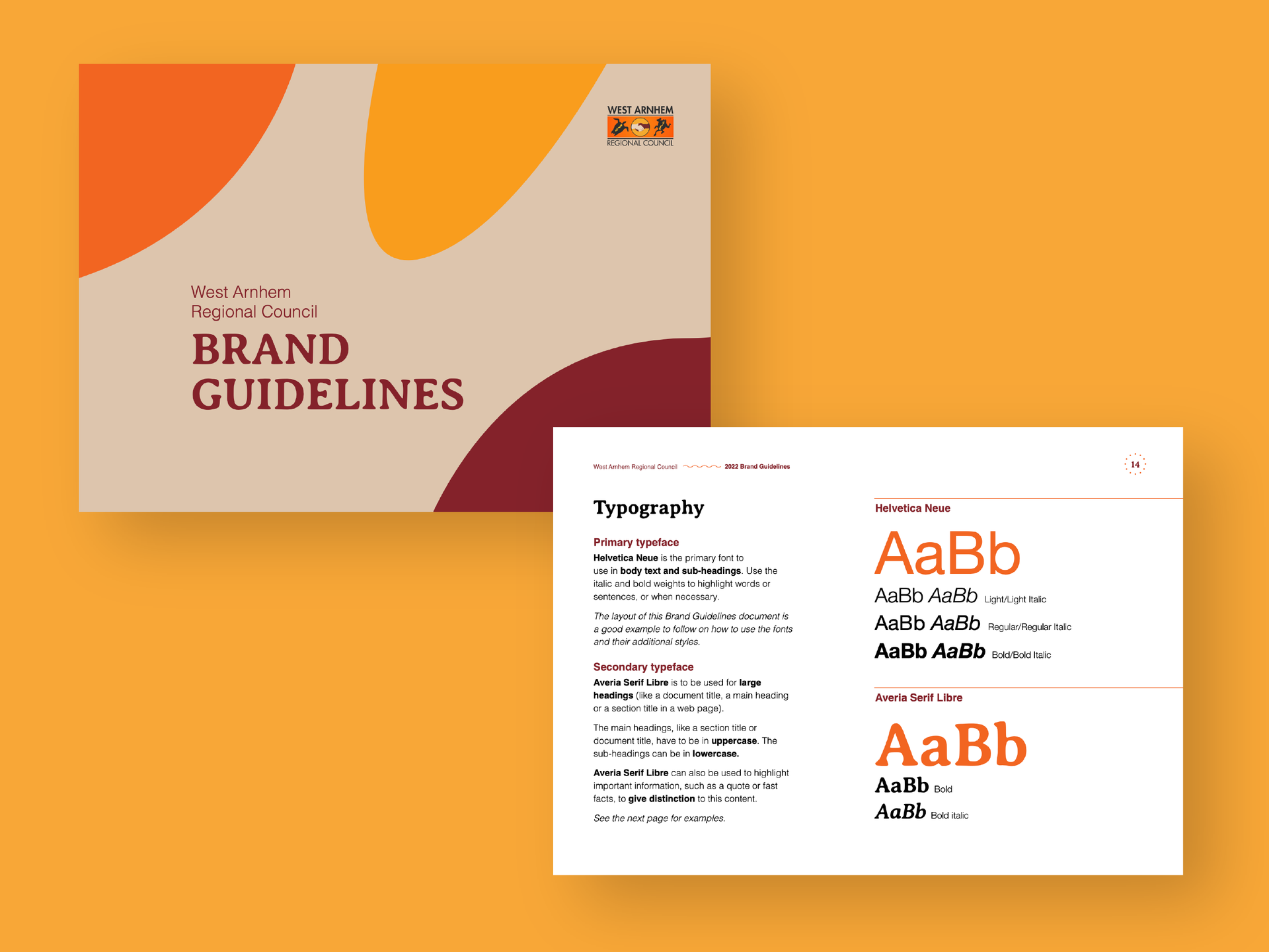 A set of brand guidelines on a yellow background.