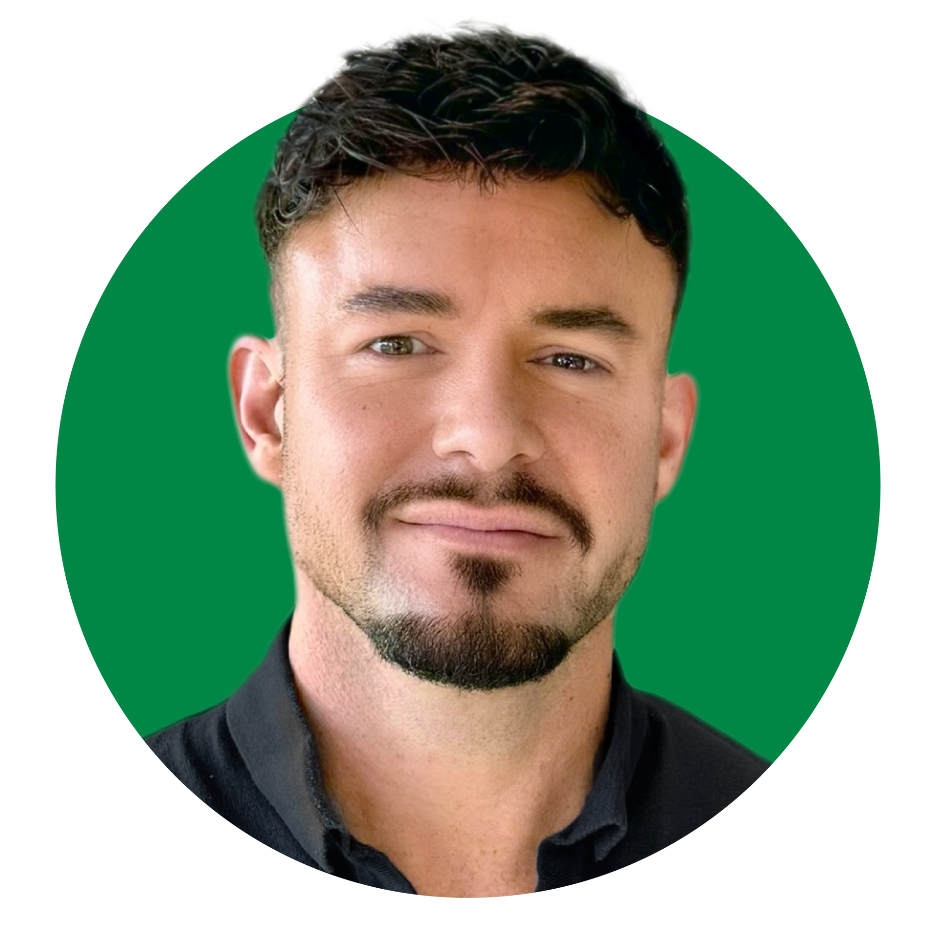 A man with a beard is in a green circle