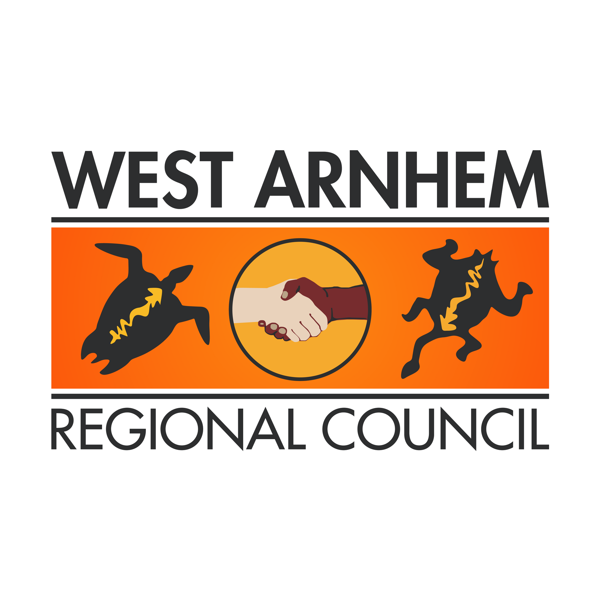 The west arnhem regional council logo shows a handshake between two people.