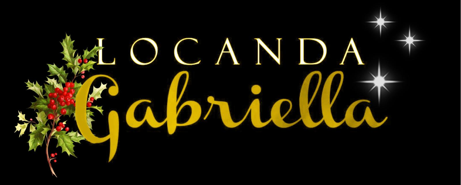 A logo for locanda gabriella with holly and stars