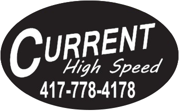 Black oval logo with "Current High Speed" and phone number 417-778-4178 in white.