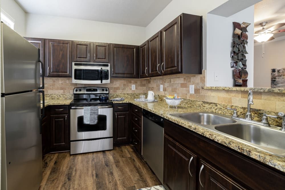 Modern kitchen at Marquis at Bellaire Ranch in Fort Worth, TX.