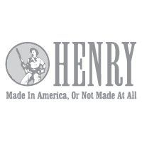 Logo for Henry repeating arms. Silhouette of a man with a rifle, with the word 