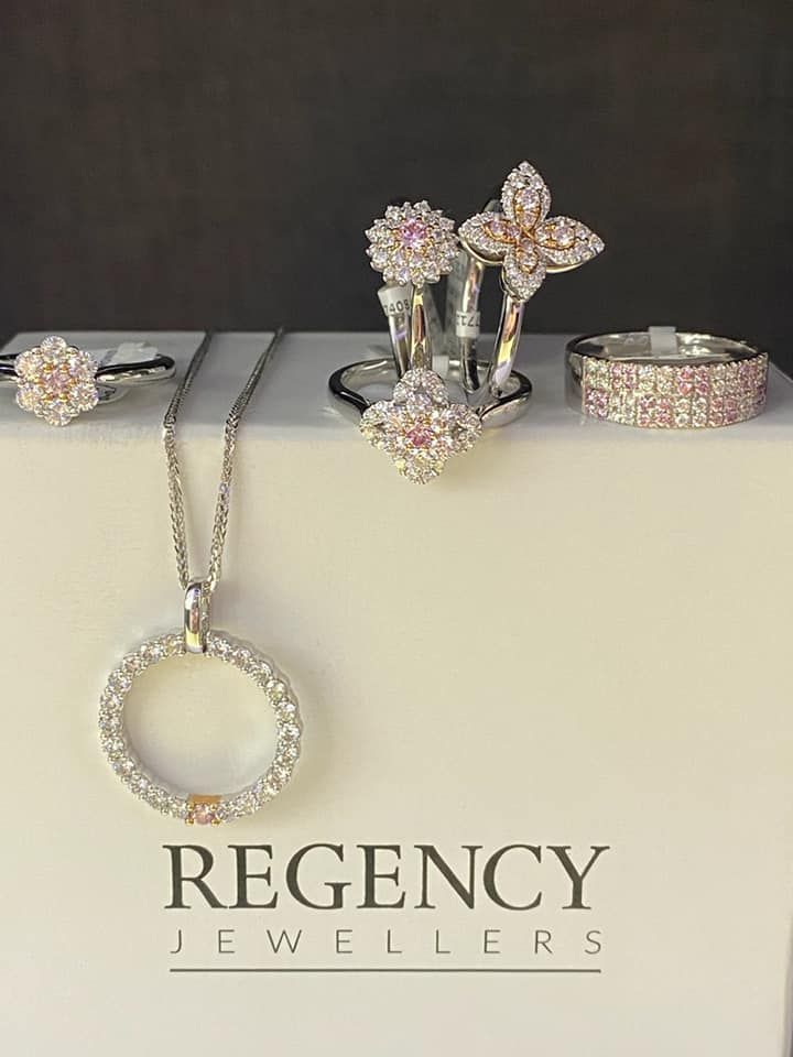 Rings and Necklace With Diamonds and Pink Stones — Regency Jewellers in Cairns City, QLD