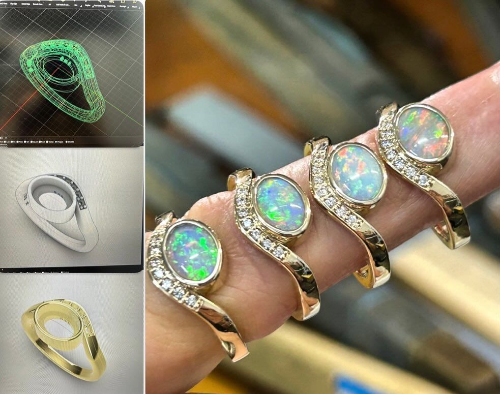 Opal Rings on a Finger, Next to 3d Design Renderings — Regency Jewellers in Cairns City, QLD