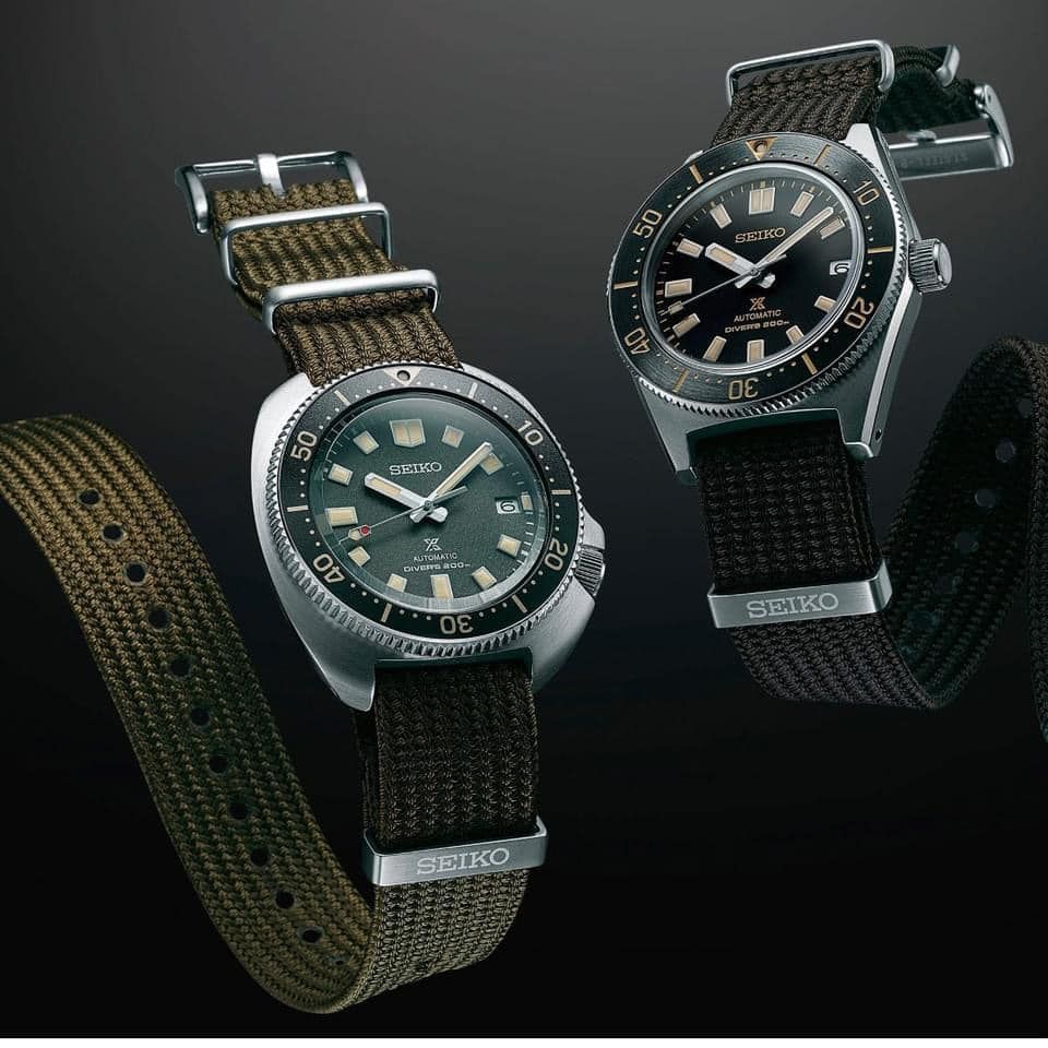 Two Seiko Diver Watches With Black and Green Dials on Fabric Straps — Regency Jewellers in Cairns City, QLD