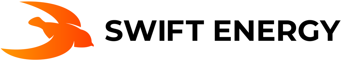 El logo de Swift Energy es naranja y negro sobre un fondo blanco.