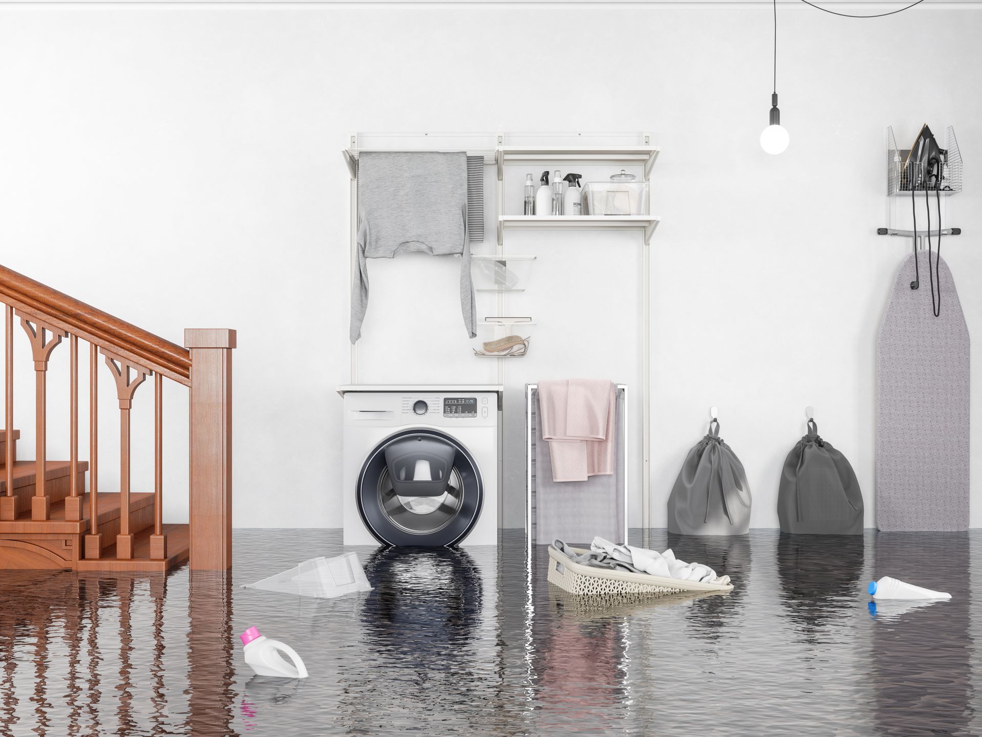 Image of a basement flooded in need of an emergency water cleanup service.