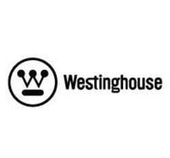 El logotipo de Westinghouse es blanco y negro y parece una corona.