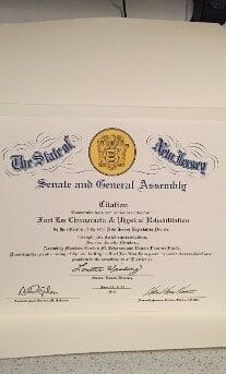 Award from The State of New Jersey Senate and General Assembly