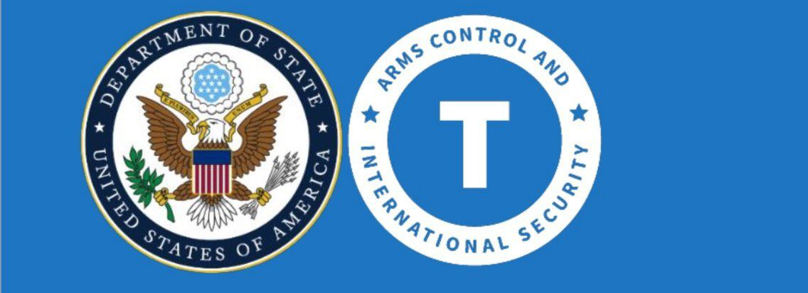 Two logos for the department of state and arms control and international security