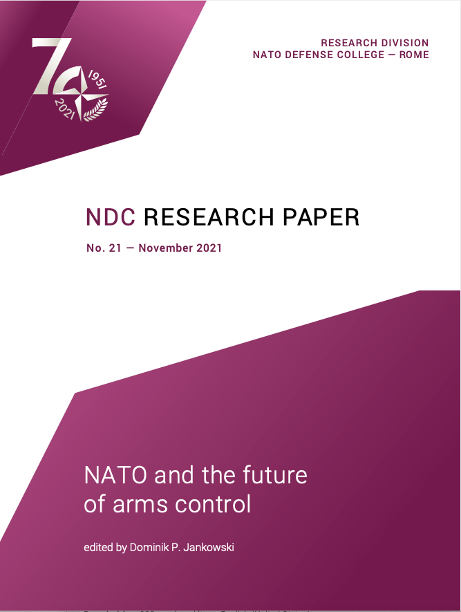 A purple and white research paper titled nato and the future of arms control.