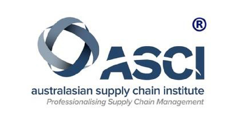 Logo of Australasian Supply Chain Institute: abstract blue shape above 