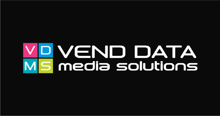 Logo for Venn Data Media Solutions with colorful VDMS squares on a black background