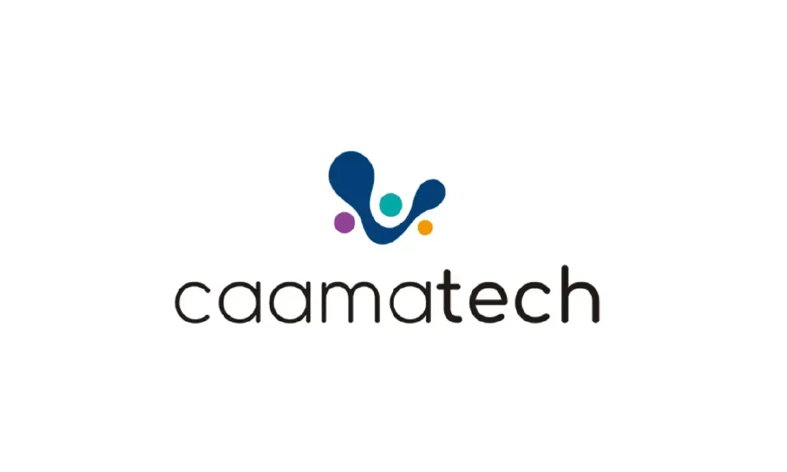 Camattech logo with blue, teal, purple, and yellow abstract icon above black lowercase text