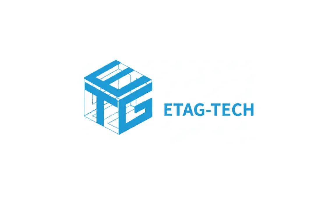 Blue ETAG-TECH logo with a stylized cube icon on a white background