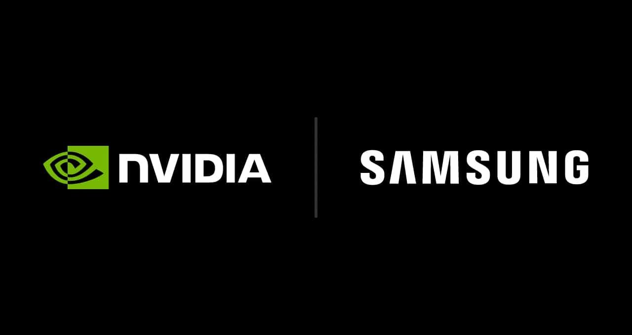 Nvidia and Samsung logos side-by-side on a black background.
