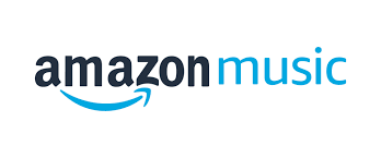 The amazon music logo is blue and black with a smiling face.
