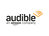 The logo for audible is an amazon company.