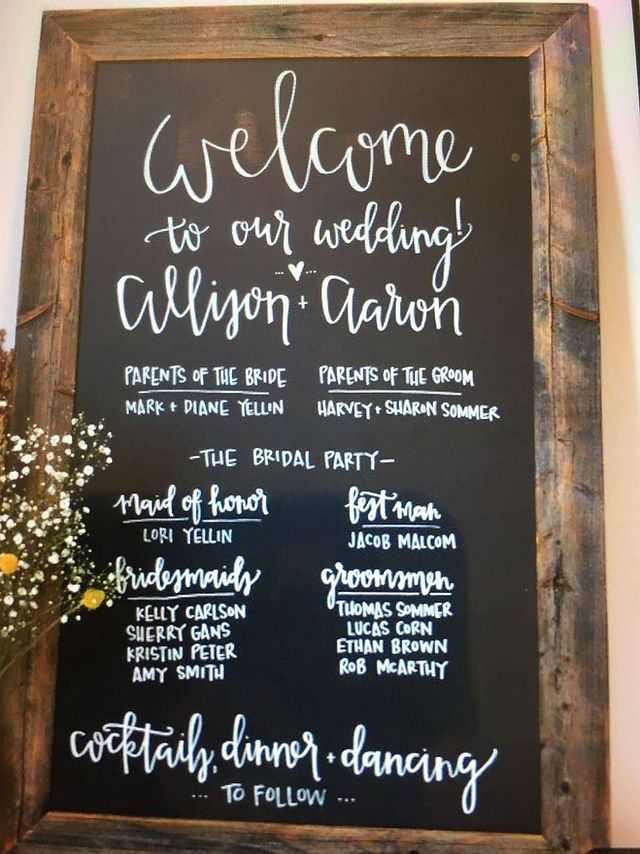 A welcome to our wedding sign for allison and aaron