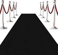 A black carpet surrounded by red rope barriers on a white background.