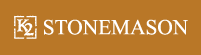Logo for K2 Stonemason, a text-based logo with text in light-tan over a brown background.