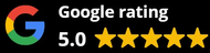 A google rating of 5.0 stars is shown on a black background.