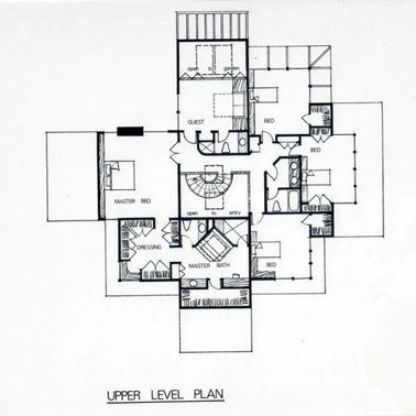An upper level floor plan of a house