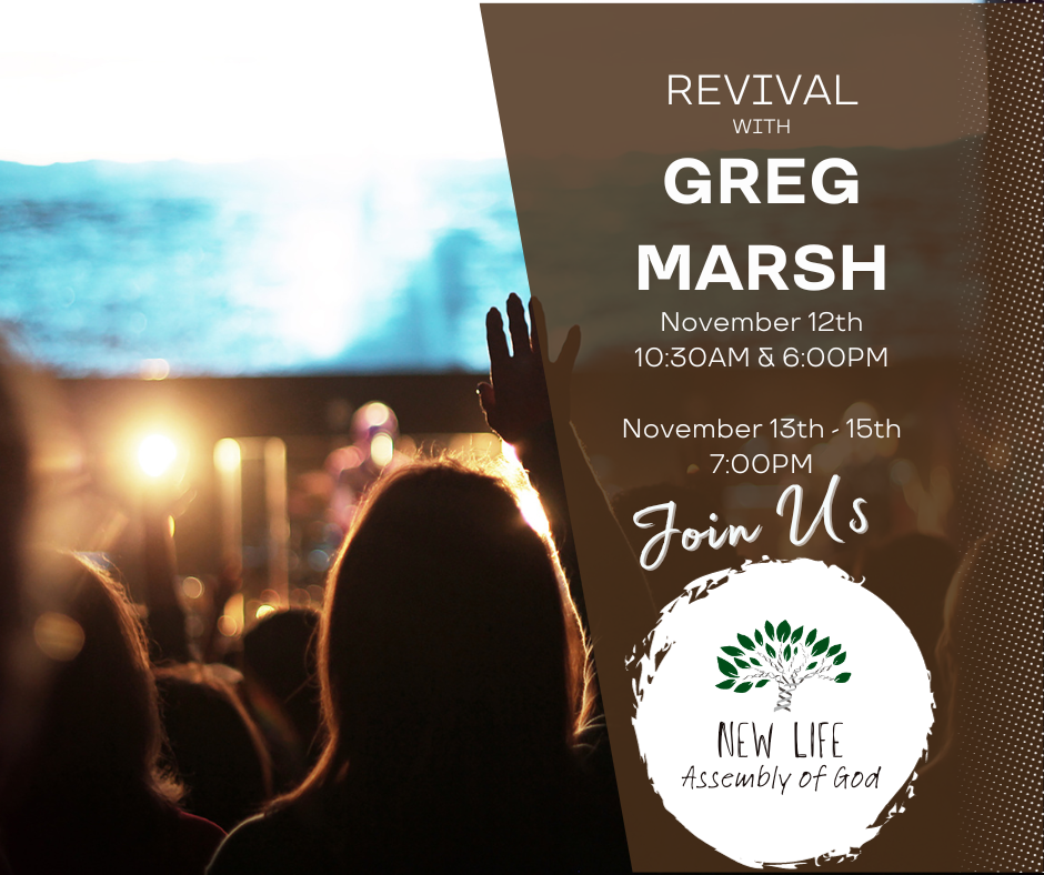 an advertisement for a revival with greg marsh