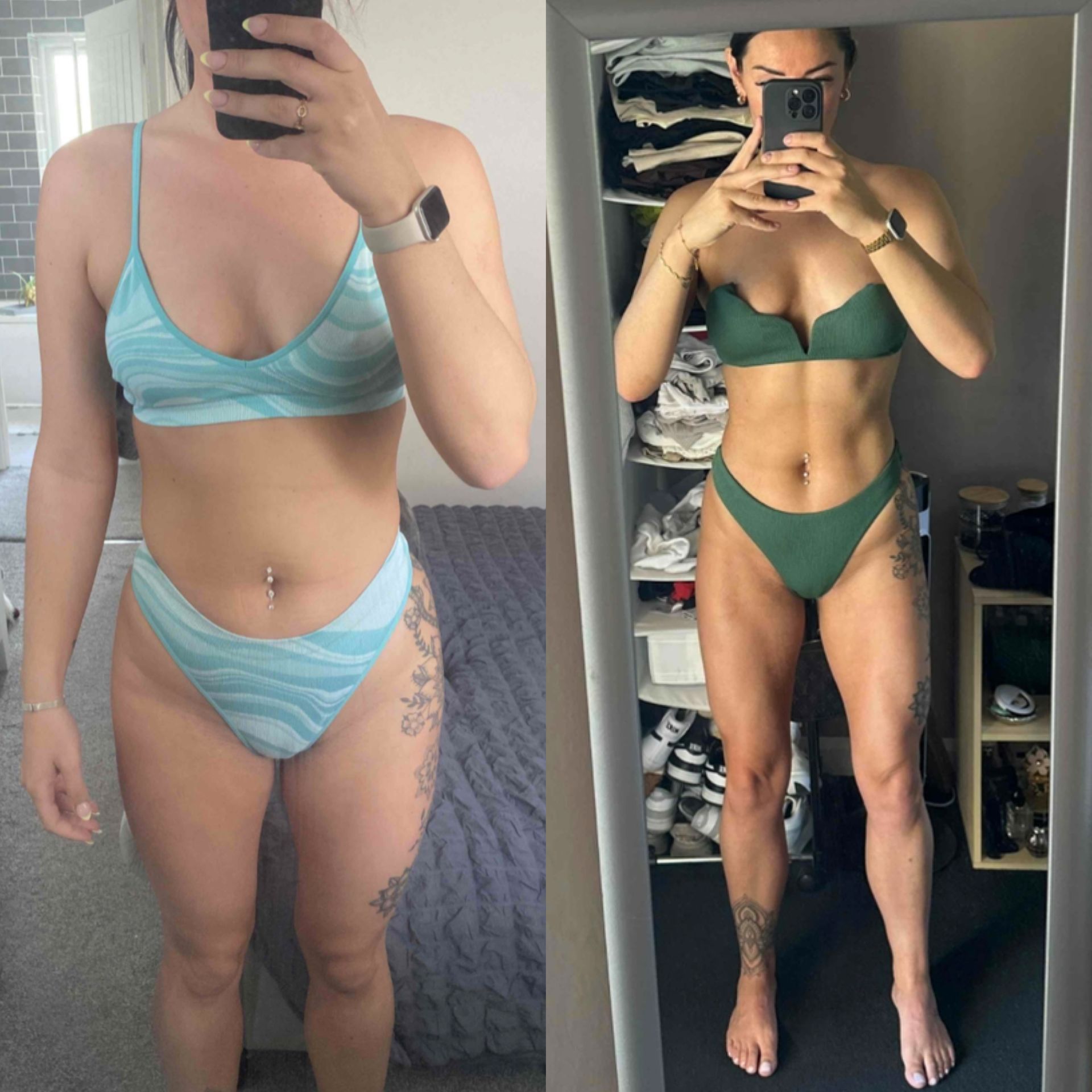 A before and after photo of a woman.