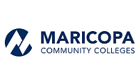 The logo for maricopa community colleges is blue and white.