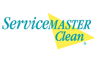 The logo for servicemaster clean is blue and yellow.