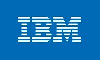The ibm logo is white on a blue background.