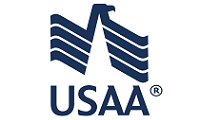 The usaa logo is blue and white with an eagle on it.