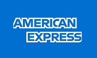 The american express logo is on a blue background.