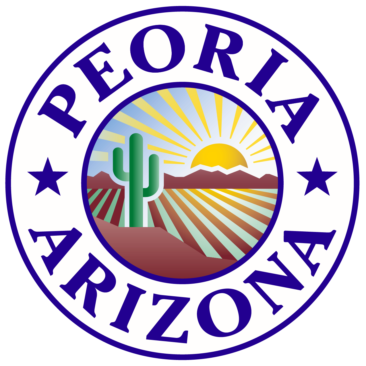 A logo for peoria arizona with a cactus in the middle
